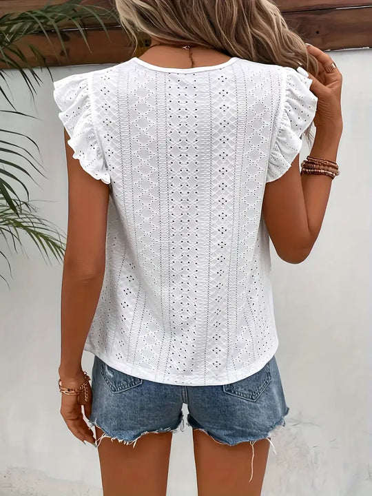 R&B – vintage-t-shirt mit rundhalsausschnitt und rüschenbesatz