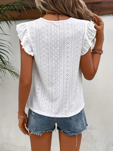 R&B – vintage-t-shirt mit rundhalsausschnitt und rüschenbesatz