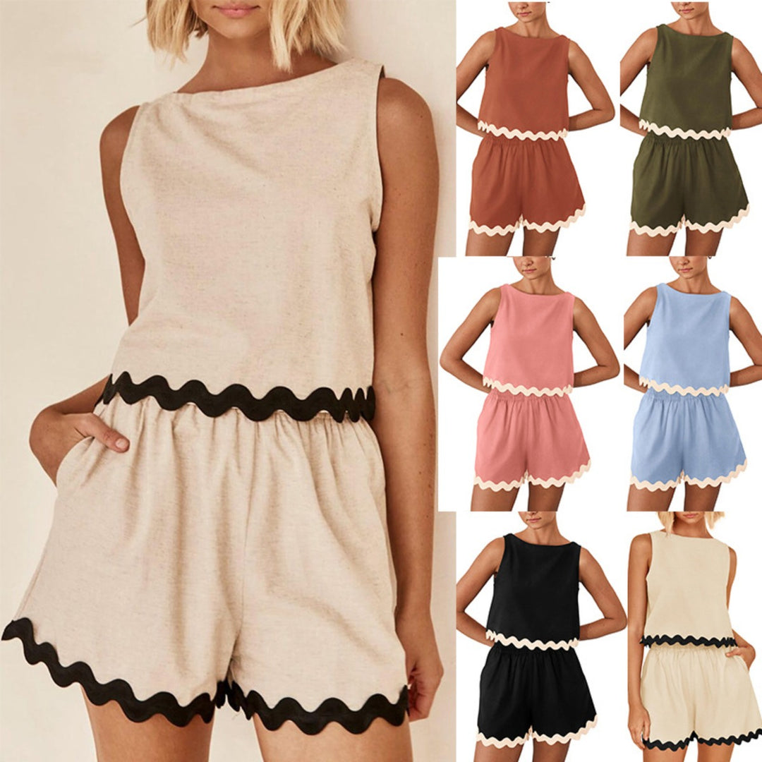 R&B | Zweiteiliges Oberteil und Shorts aus Leinen und Spitze