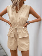R&B | Kordelzug Tasche V-Ausschnitt einfarbig Jumpsuit Shorts