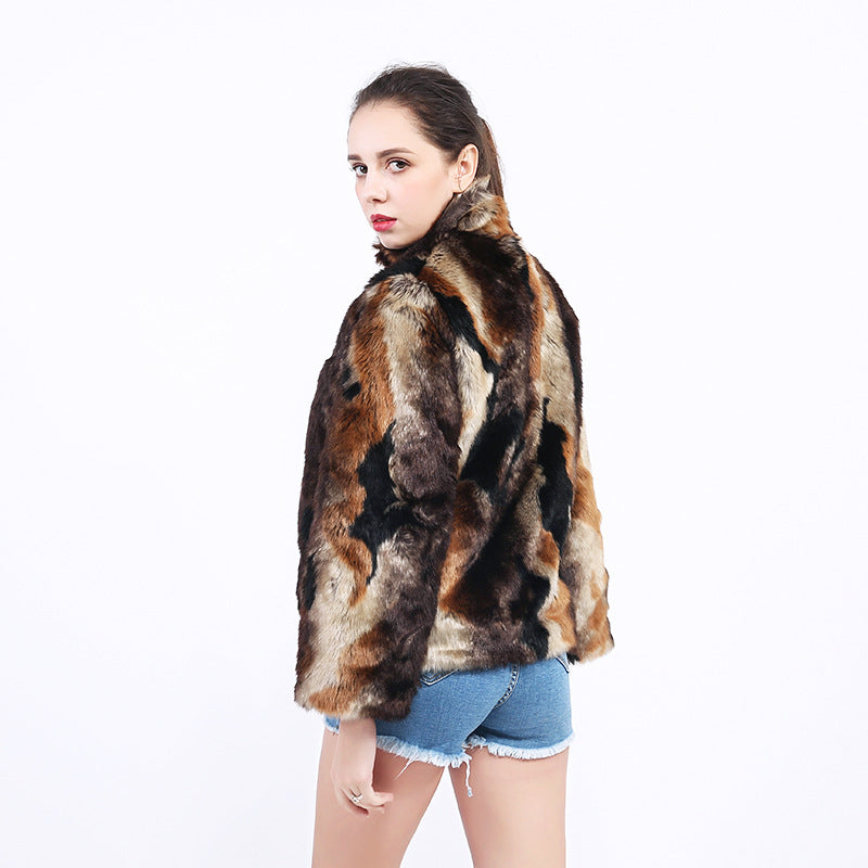 Damen Kunstpelzjacke mit hohem Kragen und modischem Design R&B