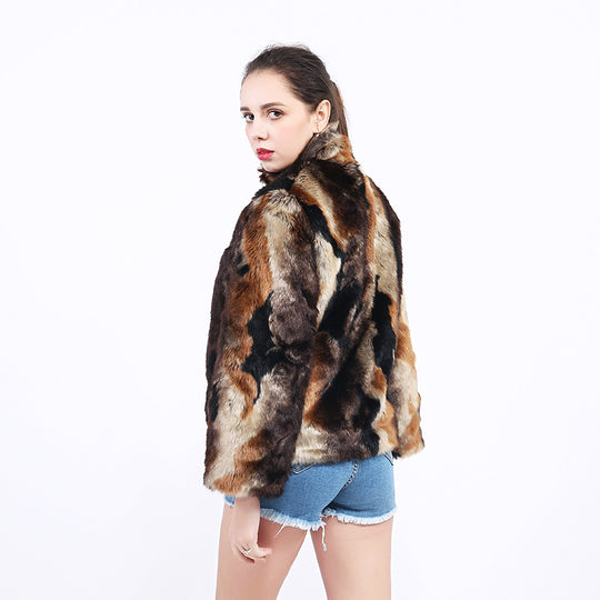 Damen Kunstpelzjacke mit hohem Kragen und modischem Design R&B