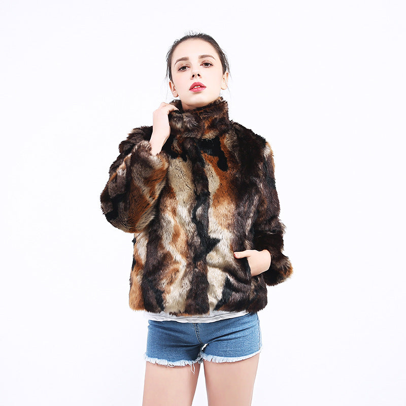 Damen Kunstpelzjacke mit hohem Kragen und modischem Design R&B