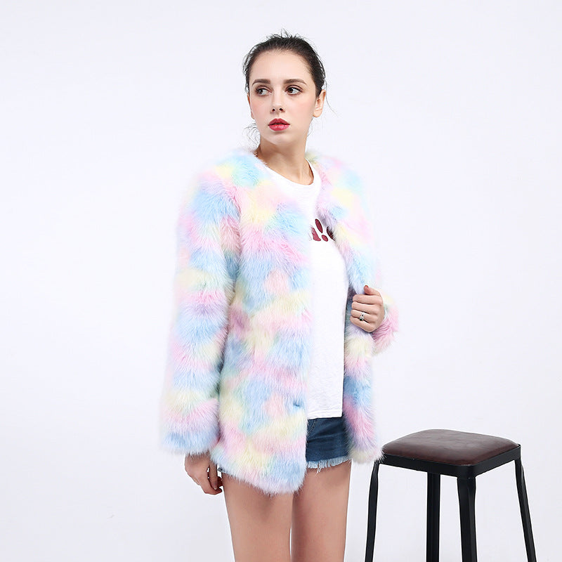 Damen Verspielte Kunstpelzjacke mit bunten Pastelltönen R&B