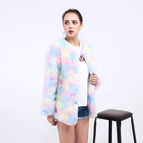 Damen Verspielte Kunstpelzjacke mit bunten Pastelltönen R&B