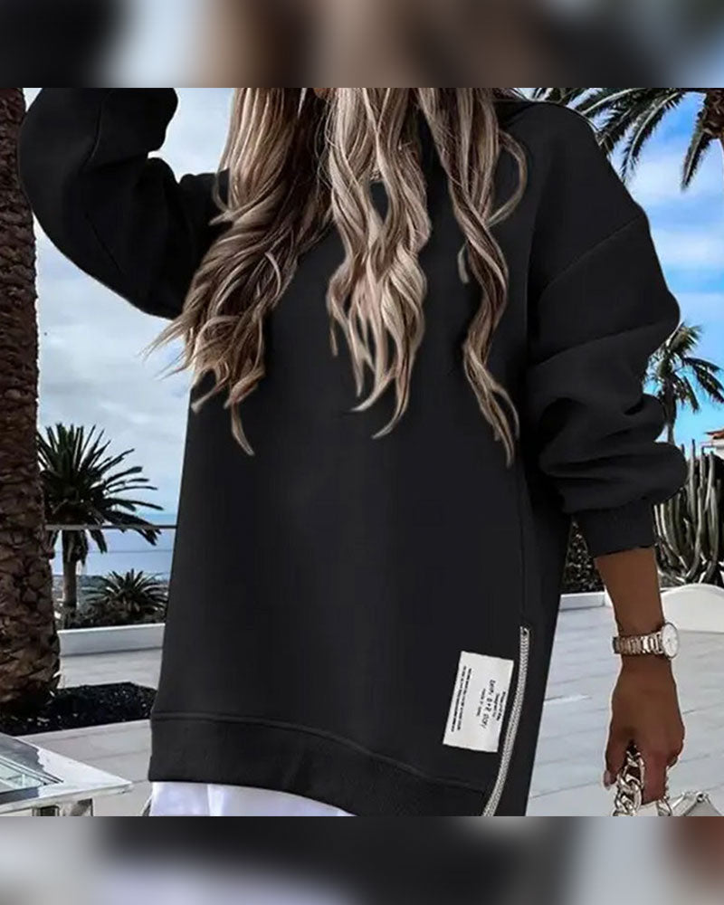 R&B | Sweatshirtkleid mit Langen Ärmeln Reißverschluss und Schlitz