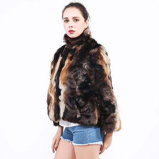 Damen Kunstpelzjacke mit hohem Kragen und modischem Design R&B
