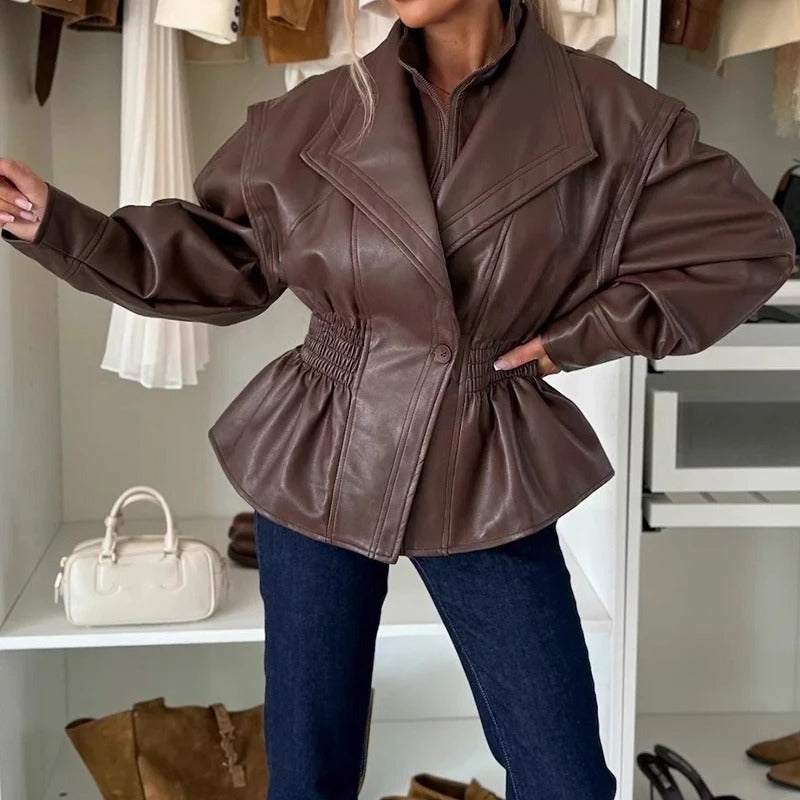 R&B | Kunstleder-Motorradjacke mit Reverskragen und elastischem Bund