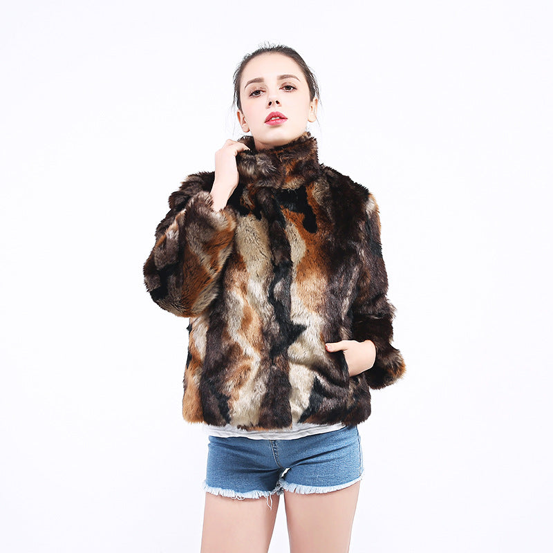 Damen Kunstpelzjacke mit hohem Kragen und modischem Design R&B