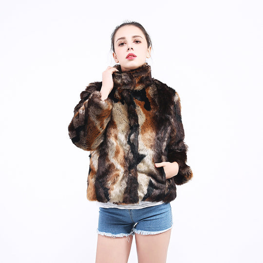 Damen Kunstpelzjacke mit hohem Kragen und modischem Design R&B