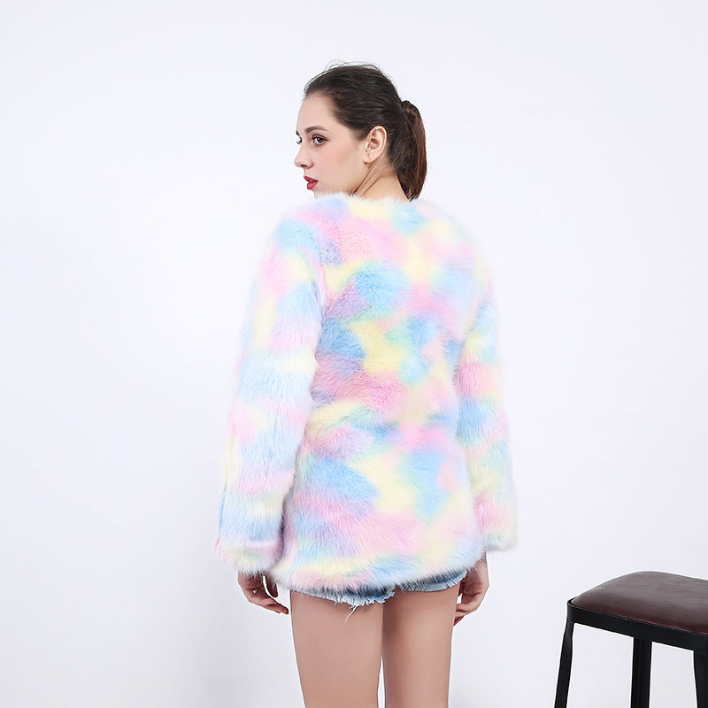 Damen Verspielte Kunstpelzjacke mit bunten Pastelltönen R&B