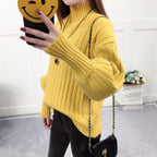 Damen Strickpullover mit hohem Kragen und lässigem Schnitt R&B