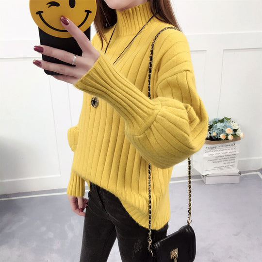 Damen Strickpullover mit hohem Kragen und lässigem Schnitt R&B