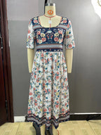 R&B | Rundhalsausschnitt Kurzarm Bohemian Print Kleid Frauen