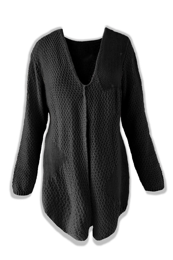 R&B | Strick-Mid-Length-Strickjacke mit langen Ärmeln