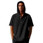 R&B | Leinen-Knopf-Strand-Kapuzen-Henley-Shirt