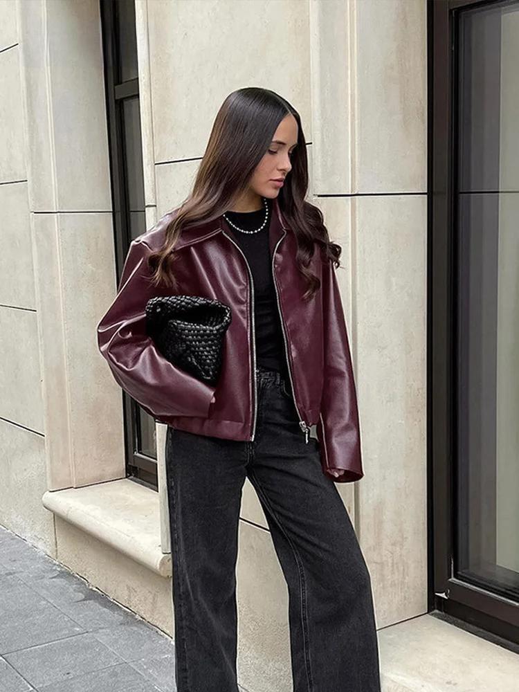 R&B | Kunstlederjacke mit stilvollem Reverskragen und Reißverschlussdetail