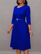 R&B | Einfarbige Asymmetrische Halsgürtel 3/4 Ärmel Festliches Kleid Für Frauen | Ideal Für Alle Jahreszeiten