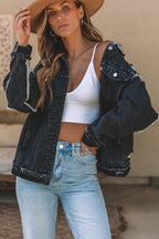 R&B | Button-Up Raw-Edge Distressed Denim-Jacke