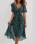 R&B | Elegantes Bedrucktes Kleid mit V-Ausschnitt und Krawatte