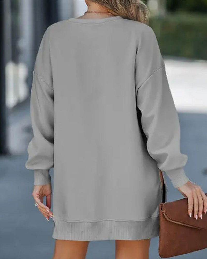 R&B | Sweatshirtkleid mit Langen Ärmeln Reißverschluss und Schlitz