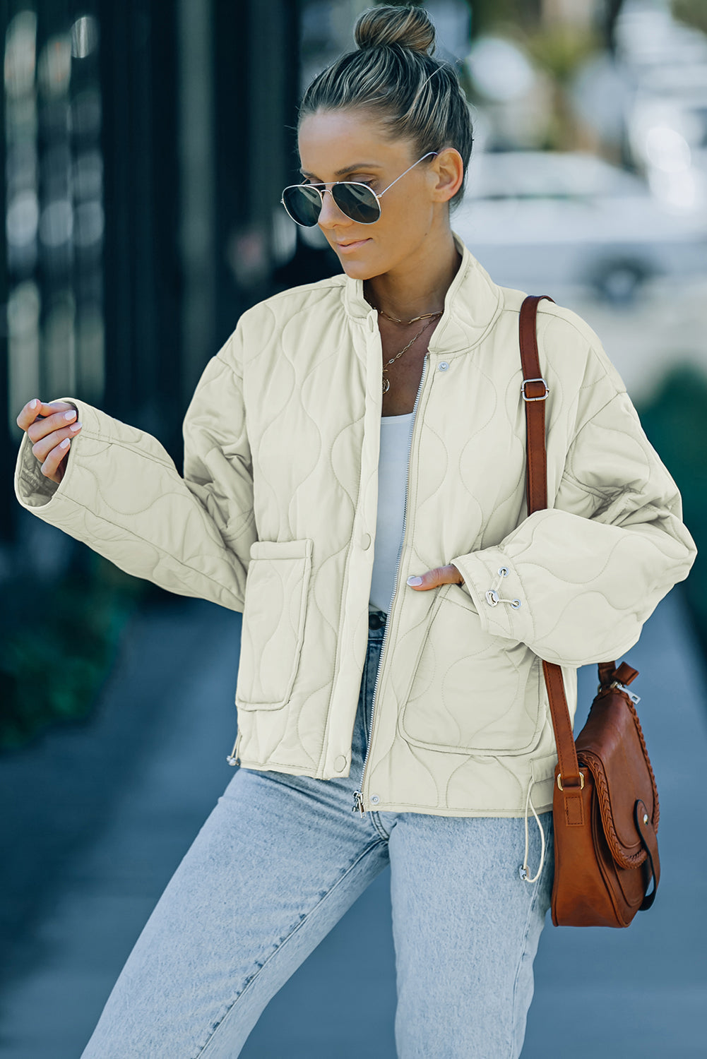 R&B | Kordelzug Gefallene Schulter Gequiltete Jacke