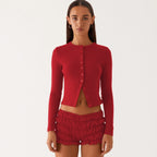 R&B | Einfarbige schmal geschnittene lange Strickjacke