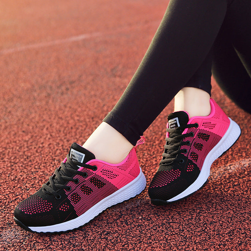 Damen nan leichtgewichtiger Strick-Freizeitsneaker mit Wabenperforation, schockabsorbierender Schaumsohle und gepolstertem Fersenkragen R&B