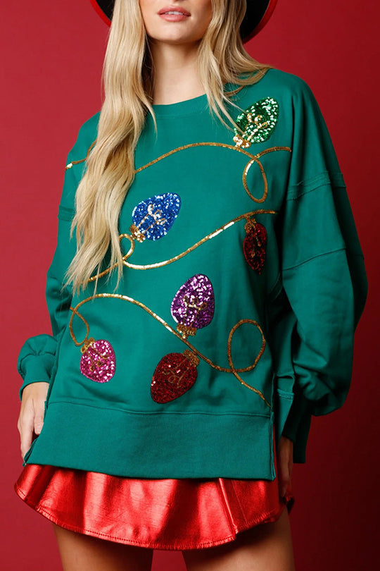 R&B | Weihnachtslichter Pailletten Schlitz Pullover Sweatshirt