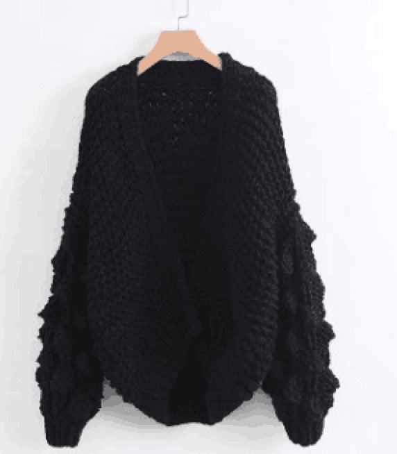 Damen Grob gestrickter Oversized Cardigan mit voluminösen Ärmeln R&B