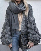 Damen Grob gestrickte Oversized-Jacke mit hohem Kragen und Kapuzendesign R&B