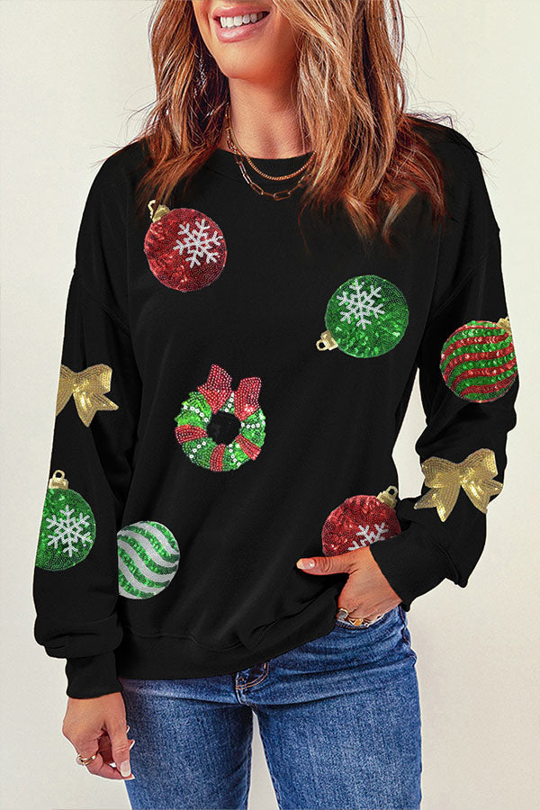 R&B | Pailletten Weihnachtsgrafik Pullover Sweatshirt