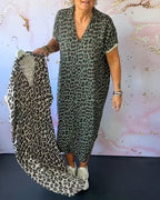 R&B | Entspanntes Kleid mit V-Ausschnitt und Leopardenmuster für Damen