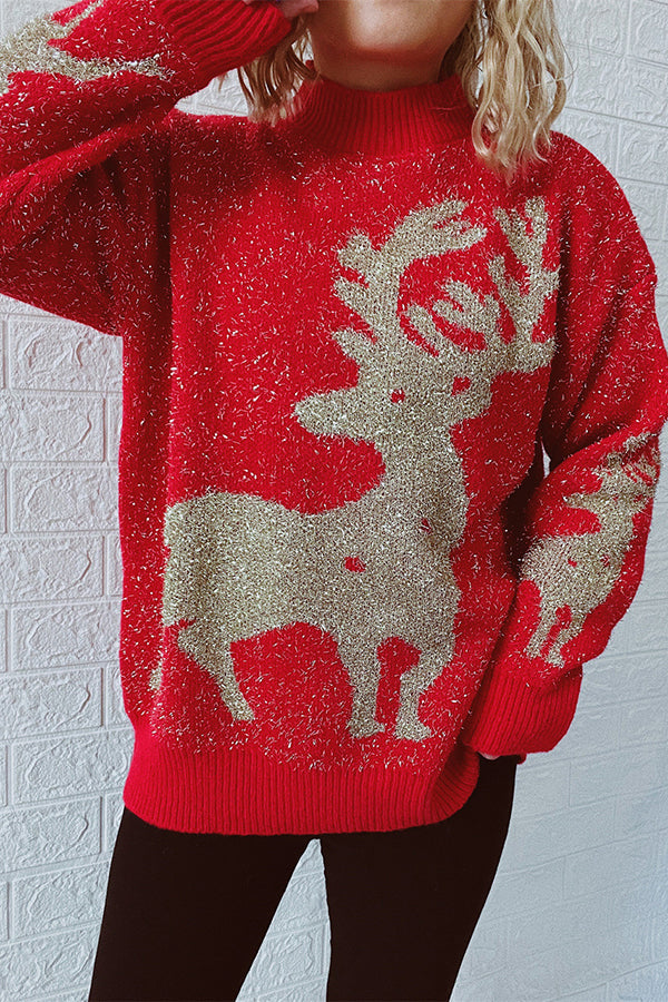 R&B | Weihnachtsmuster Gestrickter Rundhalsausschnitt Langarmpullover
