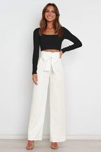 R&B | Hohe Taille Paperbag Hose mit Schleifendetail