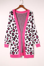 R&B | Leopard-Kontrastbesatz Offene Vorderseite Langarmlange Strickjacke