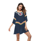 Damen luftiger Strandkaftan mit bunten Stickdetails R&B