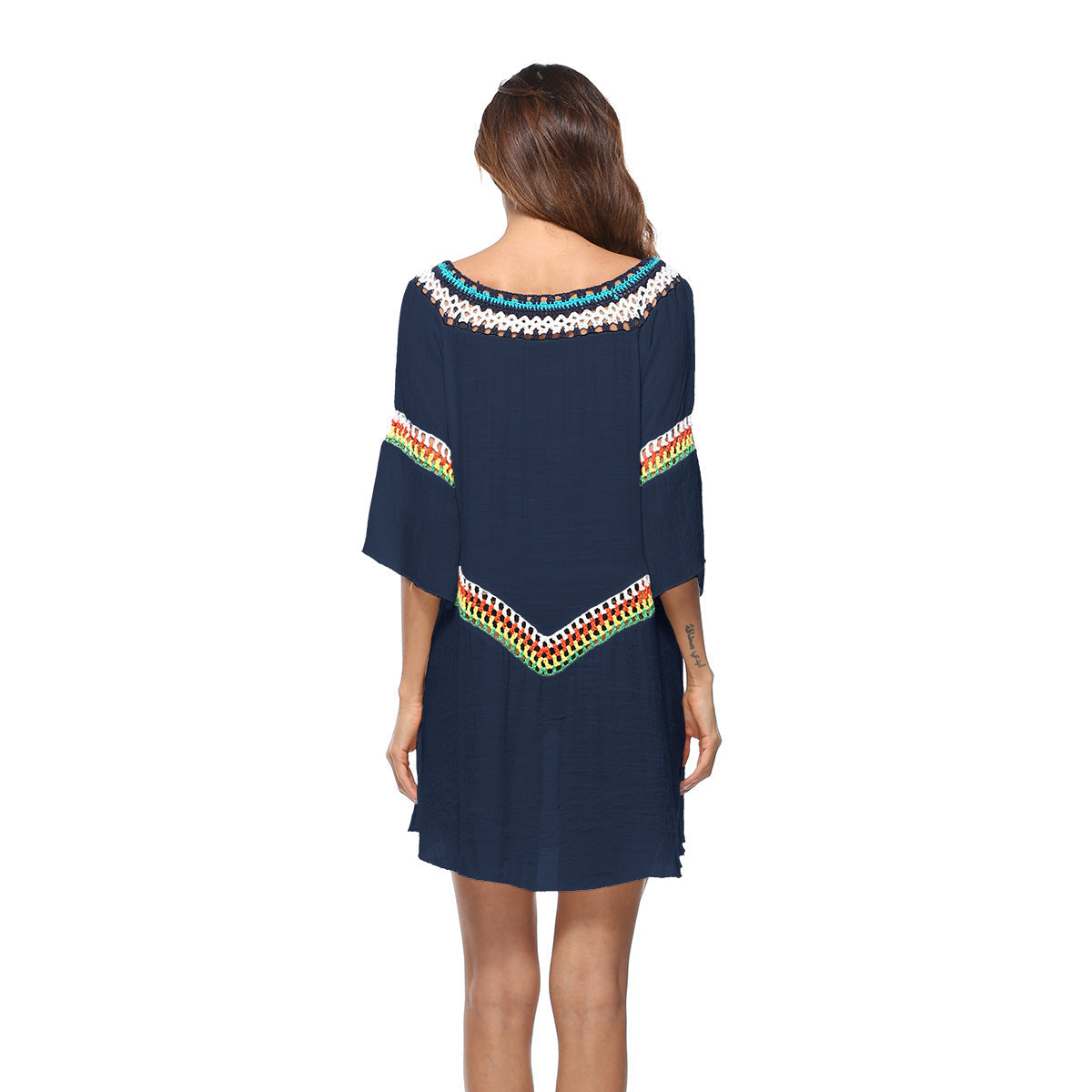 Damen luftiger Strandkaftan mit bunten Stickdetails R&B