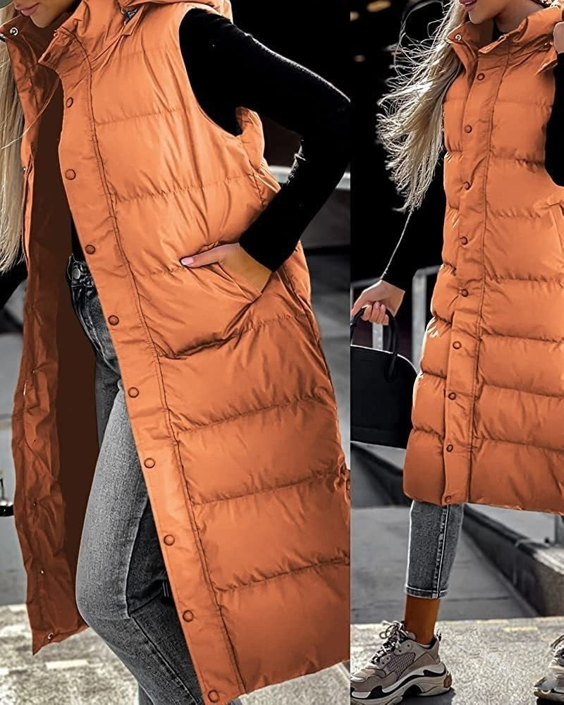 R&B | Ärmellose, Lässige Steppjacke mit Kapuze und Reißverschluss