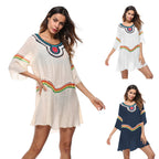 Damen luftiger Strandkaftan mit bunten Stickdetails R&B