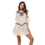 Damen luftiger Strandkaftan mit bunten Stickdetails R&B