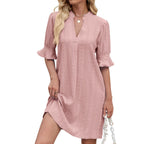 R&B | Jacquard five-quarter-sleeved Kleid mit V-Ausschnitt