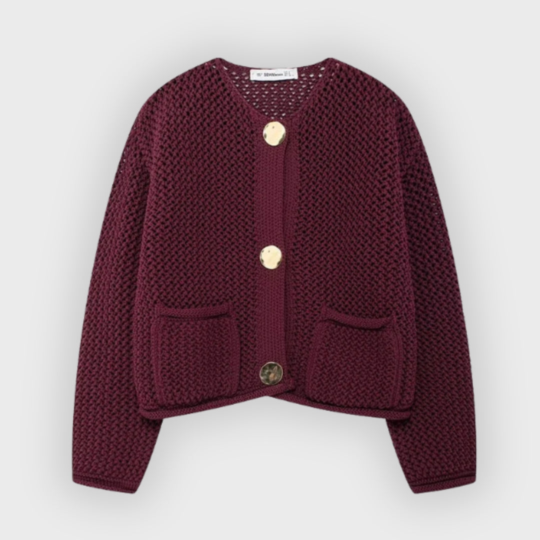 R&B | Mesh Strick Strickjacke mit Fronttaschen