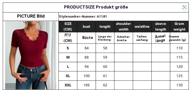 R&B | Ausschnitt Manschetten Spleißen Spitze Spitze Kurze Ärmel