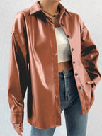 R&B | Vintage Leder Bomberjacke mit Reverskragen und Knopfverschluss