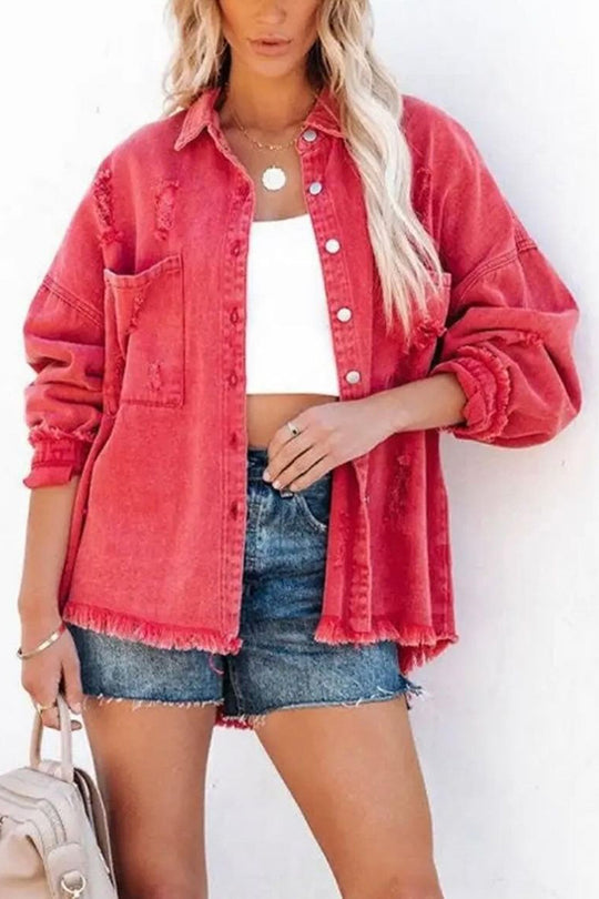 R&B | Revers Langarm Ripped Denim Jacke