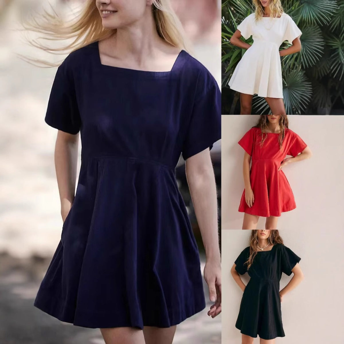 R&B | Freizeitkleid mit quadratischem Ausschnitt und Knöpfen
