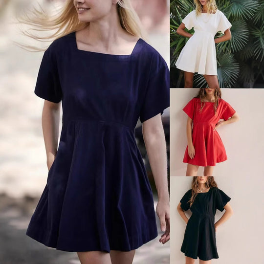 R&B | Freizeitkleid mit quadratischem Ausschnitt und Knöpfen