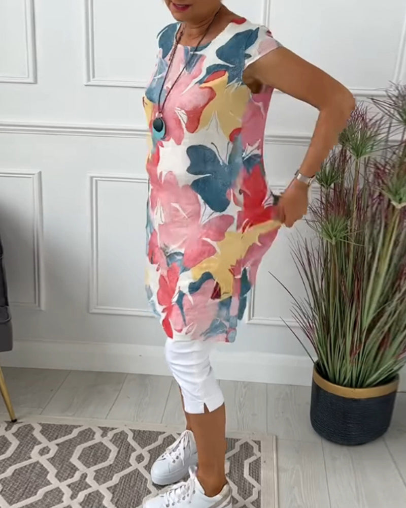 R&B | Lässiges Longtop mit Farbenfrohem Blumenprint