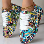 Damen Graffiti Druck Lage Turnschuhe